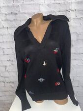 André Ghékiere Vintage Pullover Troyer marine  Stickereien maritim Grösse S/M