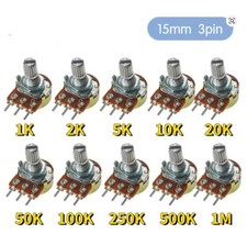 Potentiometer Poti 1K bis 1M Ohm viele Werte , 125mW, Achse 6x15mm,  linear