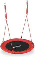 Relaxdays Nestschaukel – Ø 90 cm, bis 100 kg, Outdoor Rundschaukel (Rot/Schwarz)