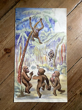 ::AQUARELL/ MISCHTECHNIK AFFEN IM JUGEL WALD SKIZZE STUDIE ANTIK TIERE URWALD