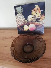 Obstschale Glasschale rund braun geriffelt ca 28 cm Durchmesser 80er 90er 