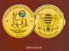 999er GOLDMÜNZE - MOTIV: SPRINGBOCK 2021 - REPUBLIK TSCHAD 3000 FRANCS