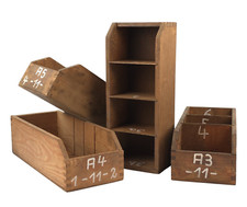 4x Holz Kisten Sicht Lager Schublade 15x39x12 Kasten Boxen Industrial 30er Jahre
