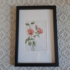 Bilderrahmen, schwarz, mit Passepartout und Aquarellbild, Rahmen: 22,3 x 32,5 cm