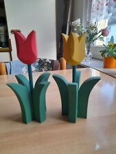 2 Holz-Blumen, Tulpen, rot und gelb, 19,5cm, Nr. 454