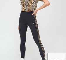 ADIDAS ORIGINALS 3-STREIFEN LEOPARDENMUSTER LEGGINGS GRÖßE UK 6,8,10 NEU MIT ETIKETT LETZTE 3 SELTEN