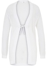 Damen Ajour Oversize-Strickjacke mit Bindeband aus Leinenmix Gr. 40/42 Weiß Neu