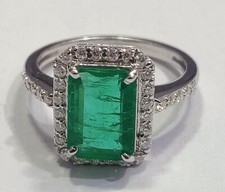 2.20 Karat Smaragd & Natürlicher Diamant Hochzeit Zacken Ring 14k Echt Weißgold