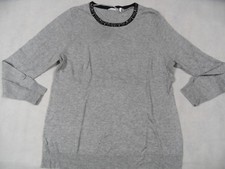 schöner leichter weicher Pullover mit Perlenrand grau Gr. L TOP OM918