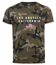 Herren Camo-Shirt Bedruckt Schriftzug California Los Angeles USA Amerika Flagge