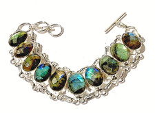 FEUER LABRADORIT Edelstein HANDGEFERTIGT 925 Sterlingsilber Schmuck Armband