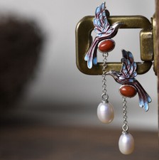 I05 Cloisonne Ohrring Silber