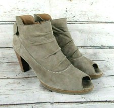 Paul Green Stiefelette Ankle Boots Leder Heels Peep Toe Beige Braun D 41 UK 7,5