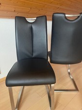 Schwingstuhl 6er Set, Leder schwarz, Flachrohr Edelstahl gebürstet