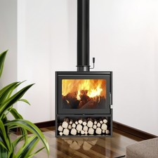 Kaminofen Wasserführend Holzofen Schwarz Kamin 10 KW, mit Wasserkessel 900ml