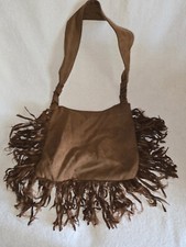 Tasche, 60er / 70er Jahre, Braun, Wildleder, Fransen, 28 x 52 x 4 cm