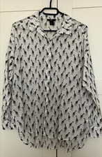 H&M Bluse Hemd weit locker weiß Giraffenmuster Größe S
