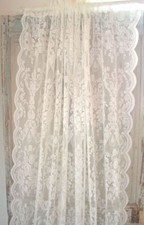 Gardine LUCIA Offwhite Spitzen Rosen 2 x 120x240  Vintage Shabby Curtain Brocant