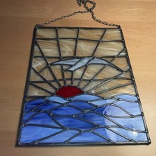 Bleiverglasung, Glasbild, Fensterbild, Meer Sonnenunterg. Relief, Bild, Tiffany
