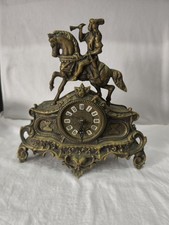 Messing Kaminuhr mit Reiterfigur Antik Ca. 27 Cm Breit Defekt Deko Vintage Uhr