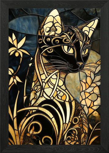 Glasmalerei schwarze katze - glasmalerei,