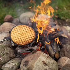 Grill Feuerstelle Waffeleisen Gusseisen Griff Holz Länge 82 cm Event Grillparty 