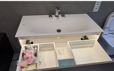 Aqua Bagno Waschbecken Aufsatzwaschbecken 90cm weiß eckig wandhängend Waschtisch