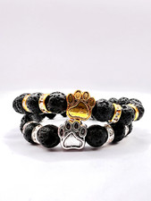 Lavastein Perlenarmband mit Tierpfote im 2er Set Tierliebhaber, Tiere, Pfote