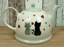 Große Teekanne Katzenpaar Kanne Keramik 1,5 Liter Dekor Katze Herzen 003
