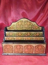 Alter Organizer Planer Holz Lackfarbe Blätter Floral Büro Schreibtisch (5742)