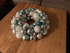 Kugelkranz Türkranz Advent Weihnachten Deko mit Lichterkette silber-weiss-türkis