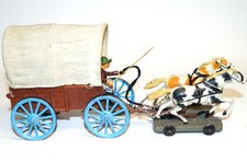 Hausser Elastolin Planwagen 2-spännig Massepferde  in 7cm