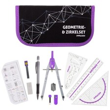 DynaTech Geometrie- und Zirkel-Set (12-teilig) Reißverschluss- Etui violett