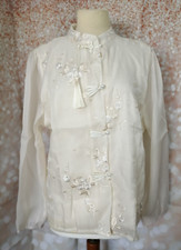 TRAUMHAFTE ASIA BLUSE MIT STICKEREI IN CREME  Gr. XL