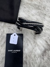Saint Laurent Leder Weaved Armband Silber | Schwarz | Halbmanschette | One Size YSL