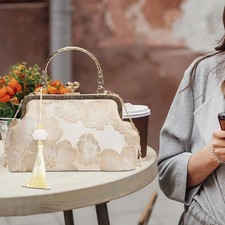 Damen Handtaschen im Vintage-Retro-Stil, Geldbörse, tragbar, Kussschloss,