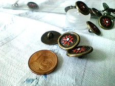 Konvolut Knöpfe in Knopfröhrchen, mit Steg, 15 mm, handbemalt, N E U - Metall