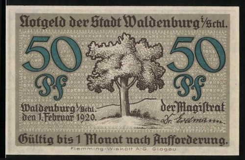 Notgeld waldenburg 1920 - 1920,, 50