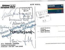 Postkarte mit Hundeschlitten befördert mit original Autogrammen