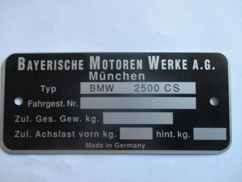 Typenschild bmw 2500 - bmw,