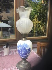 Tischleuchte antik mit original Delfter Porzellan