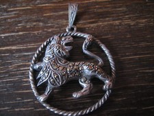 großer Art Deco Markasit Anhänger Sternzeichen Löwe Horoskop 925er Silber