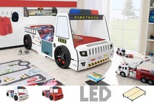 Autobett Kinder 90x200 cm Feuerwehr Kinderbett "Firetruck" LED-Licht Lattenrost