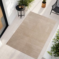 Teppich Wohnzimmer, Kurzflor Beige, Hoch-Tief-Effekt Waschbar Outdoor geeignet
