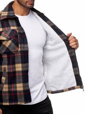 Herren Holzfäller Hemd Kariert Thermo Gefüttert Jacke Flanell Fleece Beige