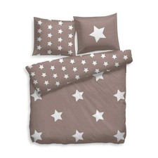 HnL Baumwoll Flanell WendeBettwäsche Set Bettwäsche Set Sterne Stars Weiß  Natur