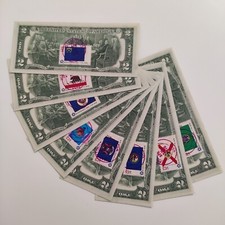 8x2$ Dollar USA Banknote 1976 Ersttagsstempel mit Briefmarke 13¢, UNC, SELTEN!