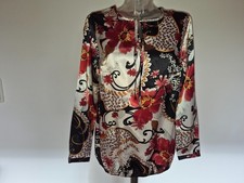 Satin Damen Bluse bedruckt langarm Tunika Gr.38 schwarz rot weiß NEU