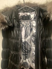 Lederjacke mit Kapuze schwarz Gr. XS-S Lammnappa echtes Leder mit Silberfuchs