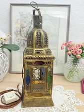 Marokkanische Vintage Hängelampe Laterne aus Messing/ Orientlampe  , buntes Glas